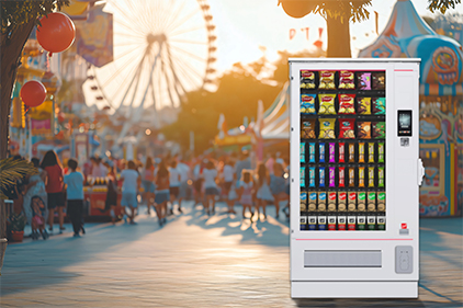 Ein Automat mit einem Freizeitpark im Hintergrund