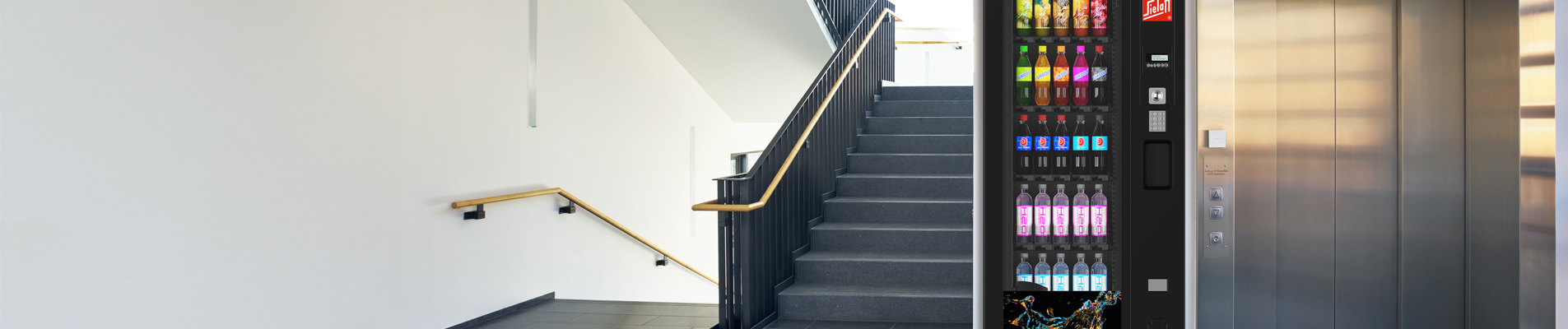 Ein Automat in einem Krankenhaustreppenhaus